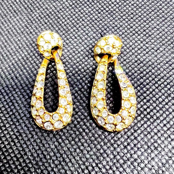 Swarovski Crystal Dangling Post Earrings Gold Plated Swan Stamp EUC - Picture 7 of 13